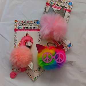 Kids Plush Pom Pom Keychain Set